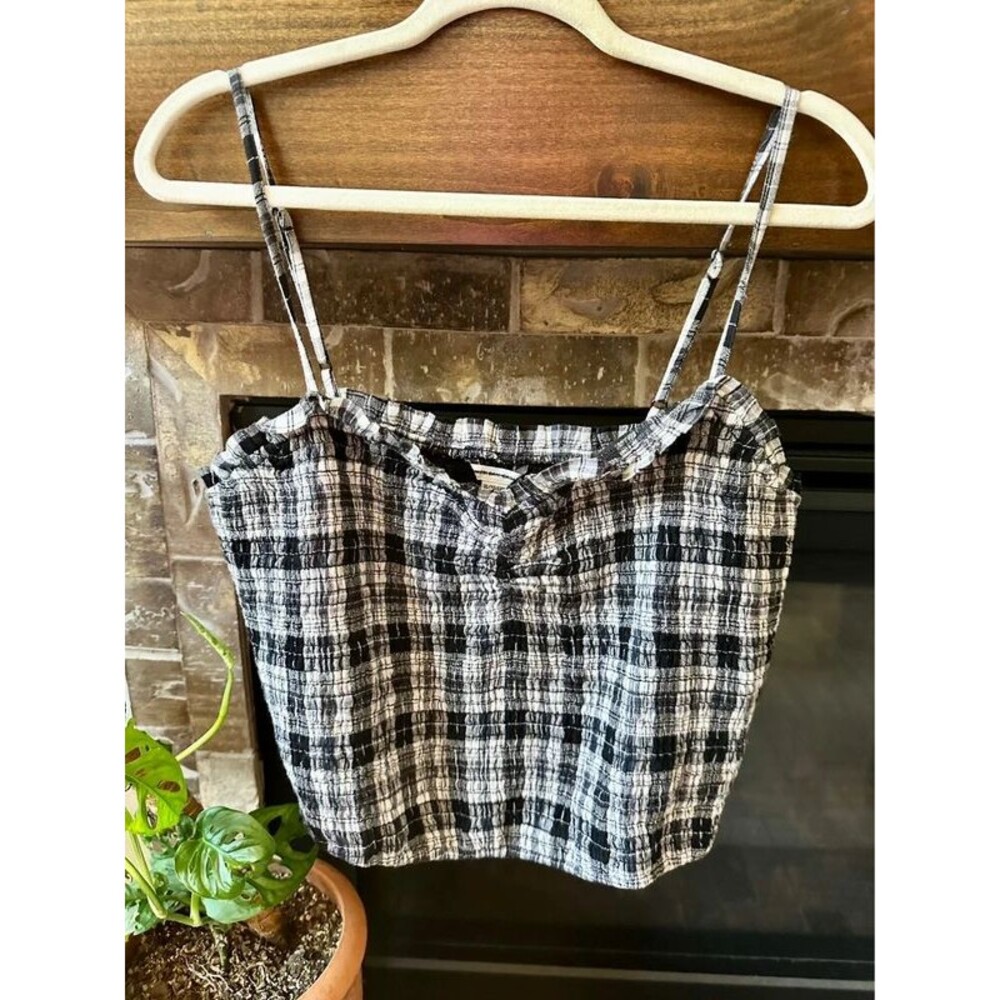 American Eagle Black & White Plaid Spaghetti Strap Cami Top